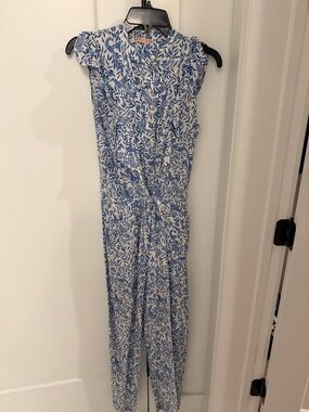 Banjanan Blue and White Leaf-Print Long Sleeve Dress